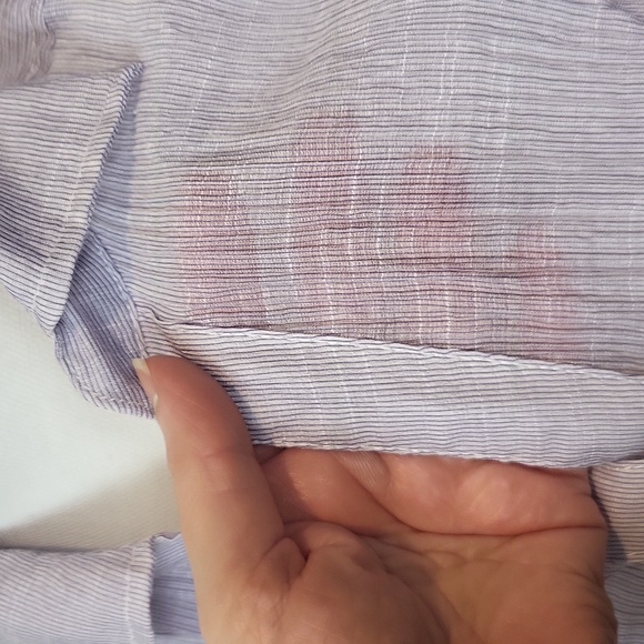 CHICO'S Purple Sheer Crinkle V-neck Roll-Tab Back Peplum Blouse - Picture 4 of 13